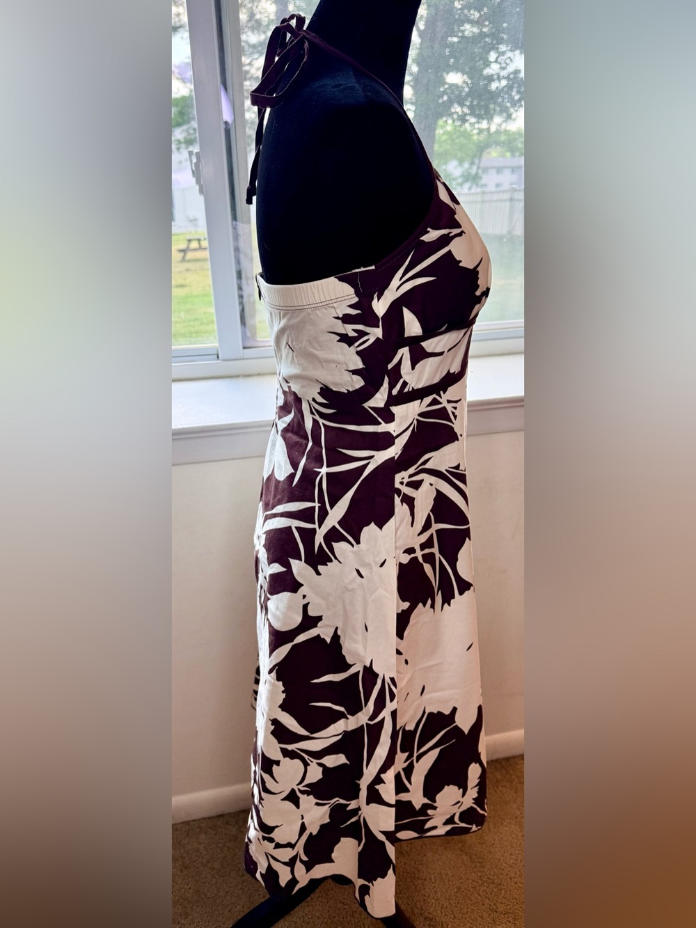 Y2K vintage summer halter sundress empire waist brown white tropical zip med - Picture 6 of 11